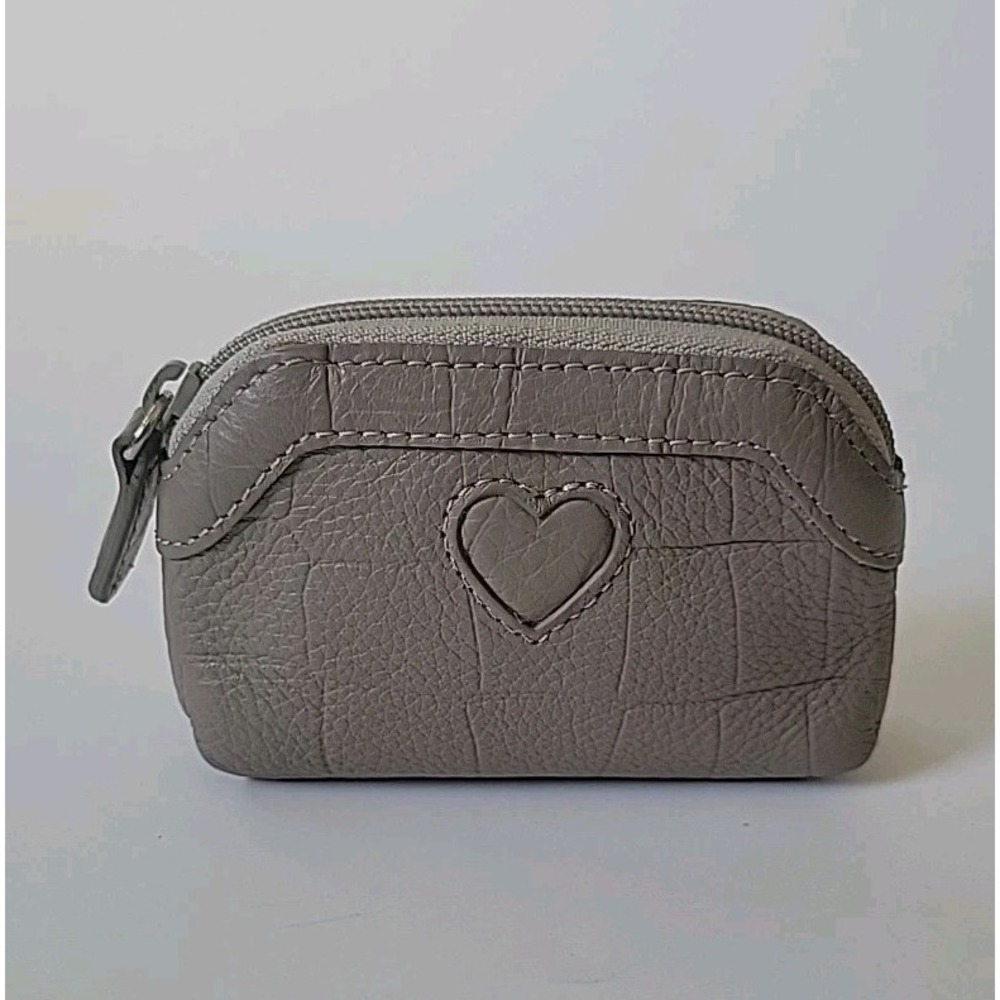Brighton Vintage Coin Purse‎ Taupe Leather Zip Around Classic Minimalist Preppy